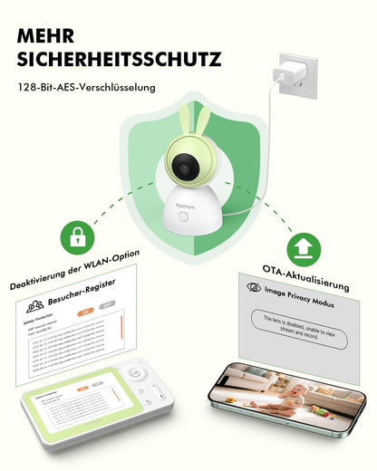 YESIMOM Babyphone mit Kamera 1080P, WLAN, Nachtsicht, 2-Wege-Audio