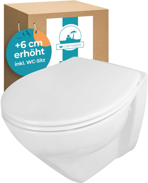 Calmwaters® Modern Plus erhöhtes Wand WC spülrandlos Tiefspüler weiss