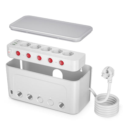 HoniHom Kabelbox mit Steckdosenleiste, 5-fach einzeln schaltbar, weiss, Kunststoffbox