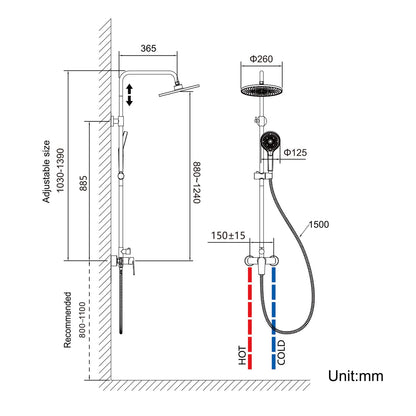 Auralum Regendusche Komplettset Höhenverstellbar 1-1.39m - Chrom