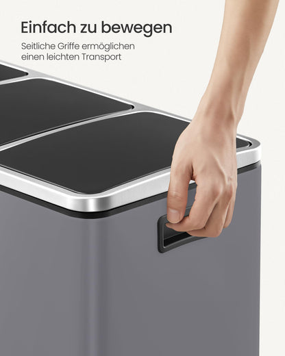 SONGMICS Mülltrennsystem LTB054G01 - Treteimer 3 Fächer grau