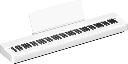 Yamaha P-225 Digitalpiano mit 88 gewichteten Tasten - Weiss. Rechteckiges, weißes Digitalpiano zur Simulation eines akustischen Klaviers.