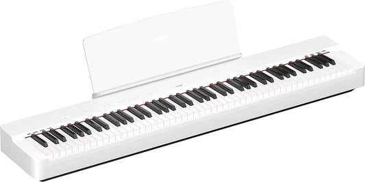 Yamaha P-225 Digitalpiano mit 88 gewichteten Tasten - Weiss. Rechteckiges, weißes Digitalpiano zur Simulation eines akustischen Klaviers.