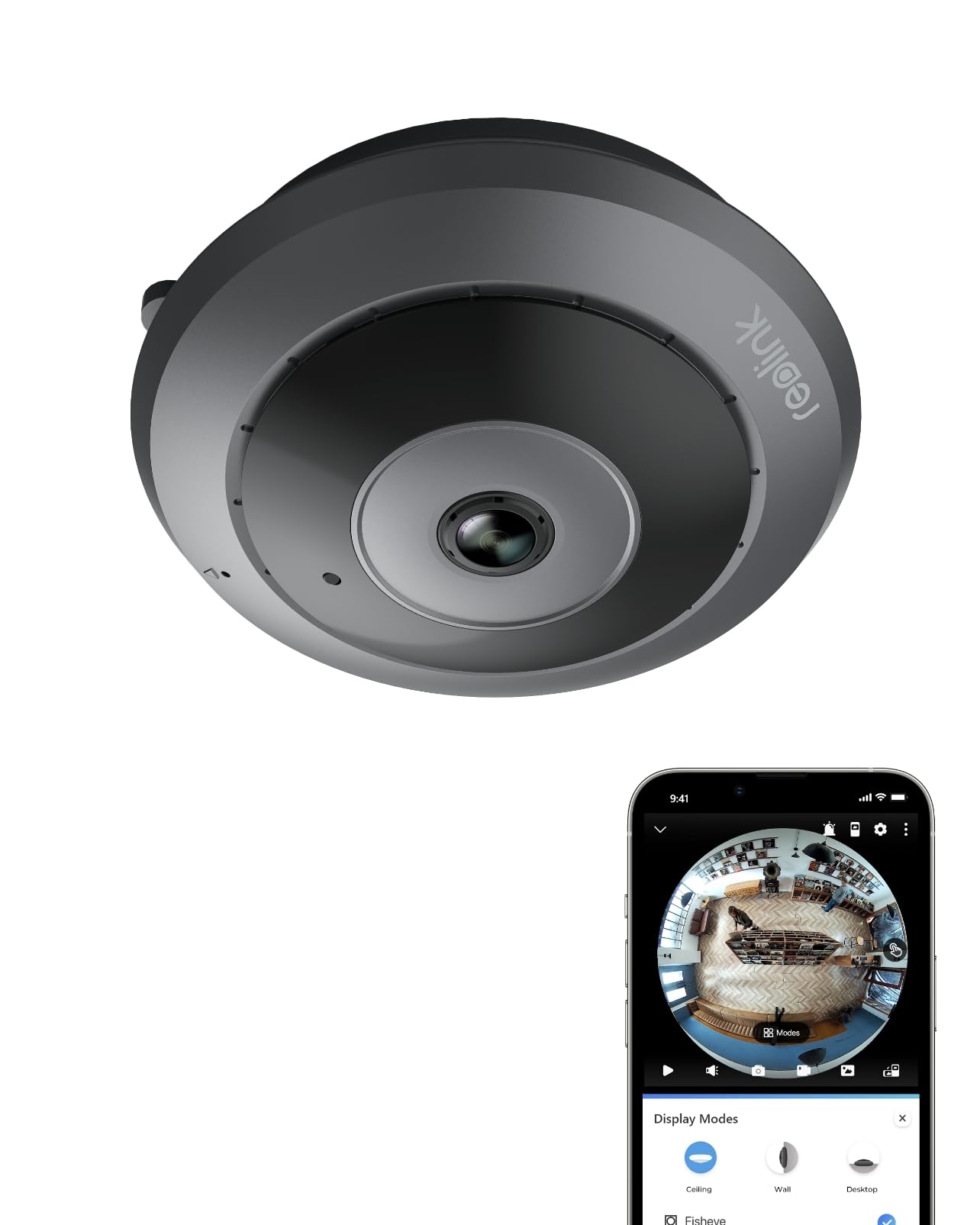 Reolink FE-W 6MP WLAN Überwachungskamera Innen mit 360° Fisheye – Rundumsicht, Montage an Decke, Wand oder Tisch