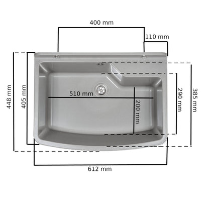 Kunststoff Ausgussbecken 61cm - Grau Granit Wandmontage mit Siphon
