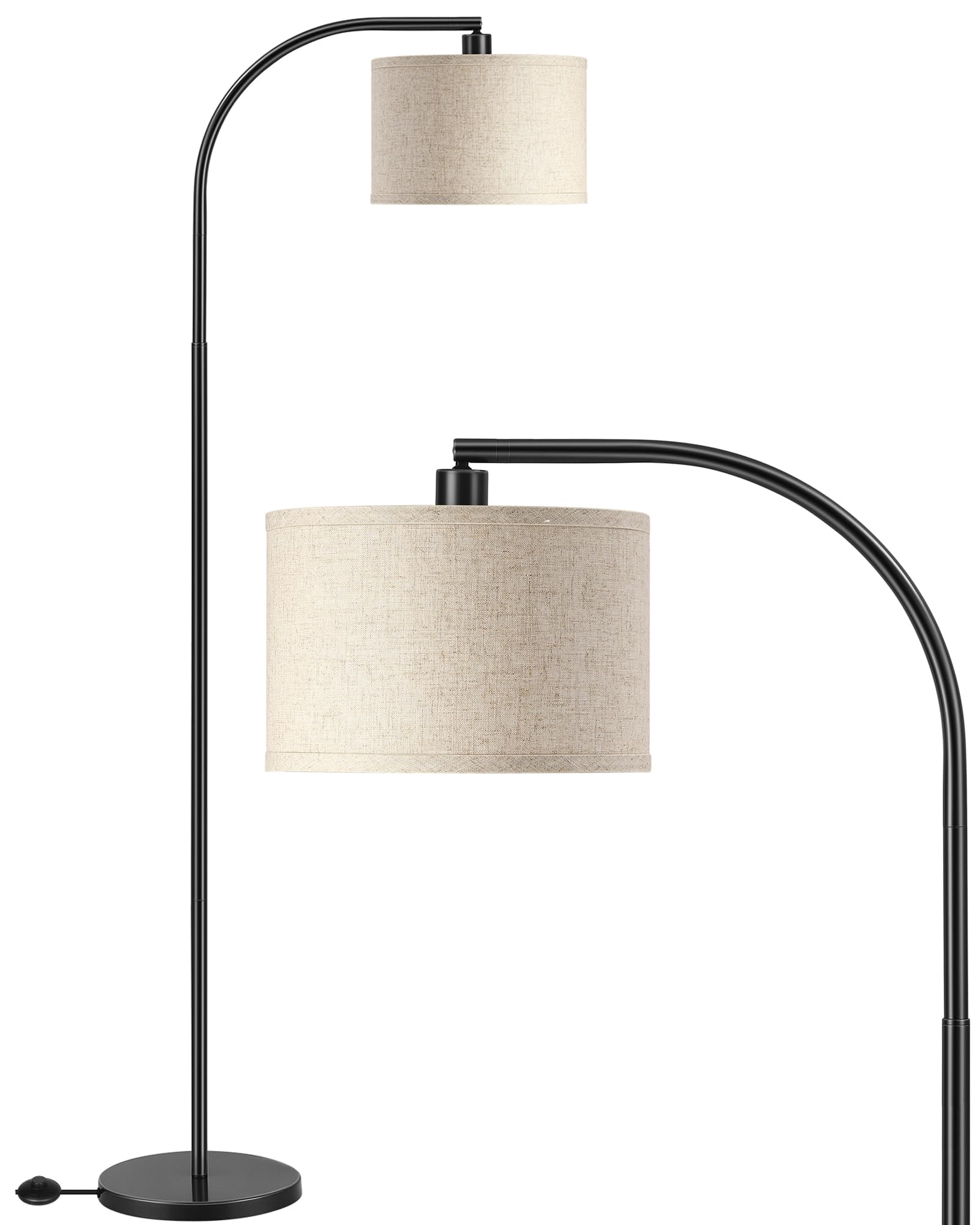 EDISHINE Bogenlampe Stehleuchte - 161cm Schwarz Beige. Hohe, gebogene Stehleuchte in Schwarz/Beige für diffuses Licht in Wohn- und Schlafzimmer.