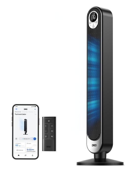 Dreo Smart 20dB Turmventilator – Leiser, Sprachsteuerung. Schlanker, säulenförmiger Ventilator zur leisen Raumkühlung.
