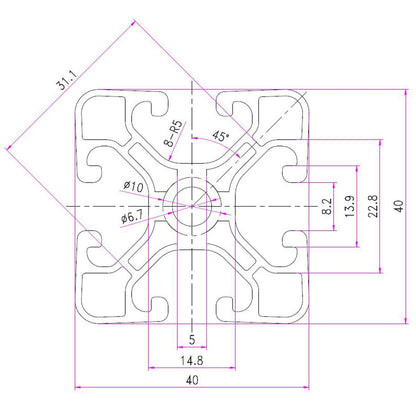 SCHMIDT systemprofile 40x40 Nut 8 Strebenprofil - eloxiert, 6x 2m