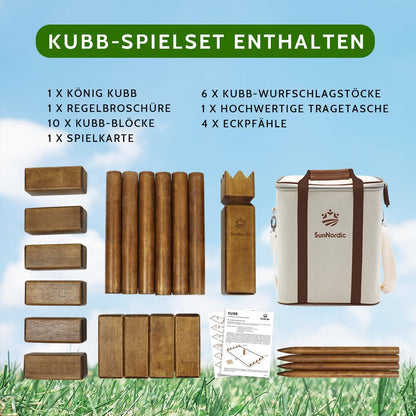 SunNordic Kubb Wurfspiel aus Gummibaumholz mit Tragetasche