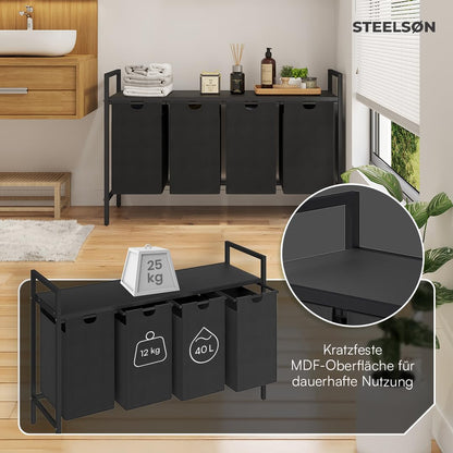 Steelsøn Rigil Wäschesammler 4 Fächer – Metall, Schwarz mit Ablage