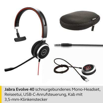 Jabra Evolve 40 MS Mono Headset - Teams USB-C Schwarz
