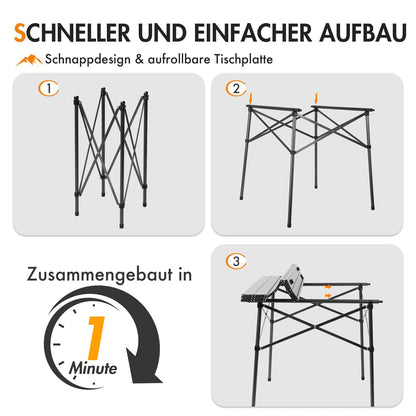 Portal Campingtisch klappbar mit Aluminium-Tischplatte, 70 x 70 cm