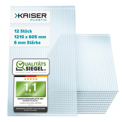 KAISER PLASTIC® Xtra Strong PC Gewächshausplatten 12er Set 6mm