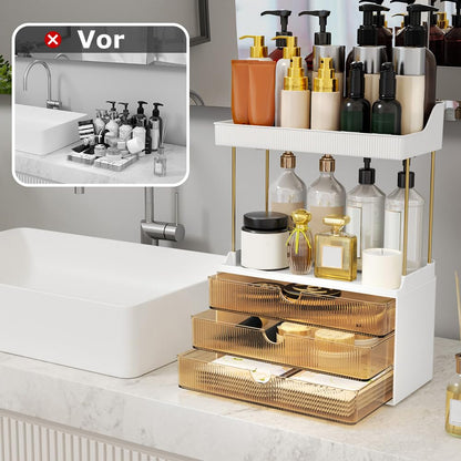 OrderlyGo Makeup Organizer Upgrade – 2 Etagen 3 Schubladen Bernstein
