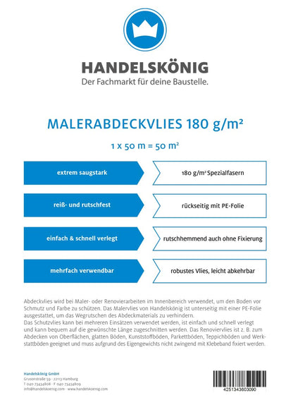 Handelskönig Malerabdeckvlies 180g/m² Bodenvlies - 3 Rollen à 50 m²