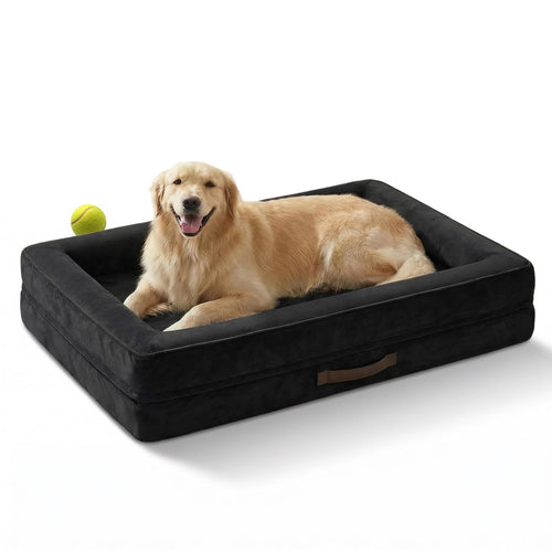 Upvilla Orthopädisches Hundebett XL, waschbar, schwarz, 117x76 cm mit vierseitigem Kissen aus Flanell