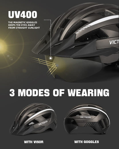 VICTGOAL VG112 Fahrradhelm MTB mit Magnetbrille, LED-Rücklicht, L