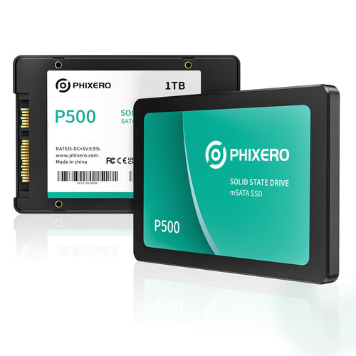 PHIXERO P500 SSD 1TB 2.5 Zoll SATA 3 Solid State Festplatte. Rechteckig, schwarz. Speichert Daten digital, ideal für PC/Laptop-Upgrades.