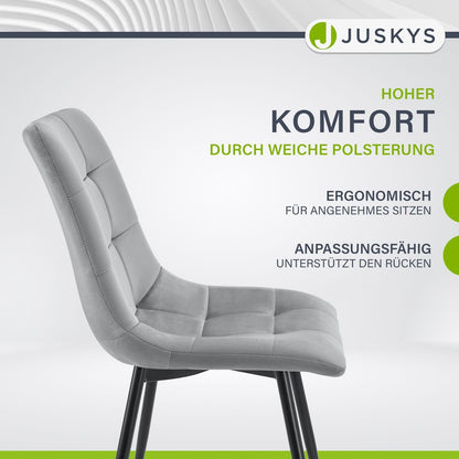Juskys Blanca Esszimmerstühle 4er Set - Samt Hellgrau