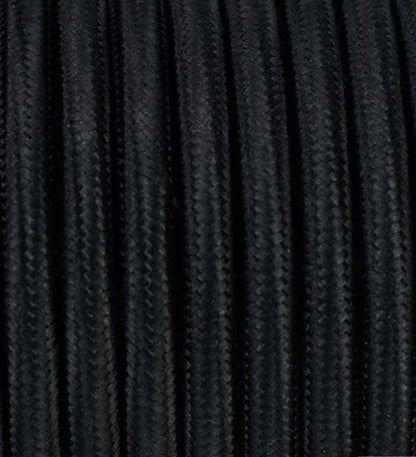 Textilkabel 3G1,5 Lampenkabel: Schwarzes, textilummanteltes Kabel. Leitet Strom für Leuchten und Geräte.