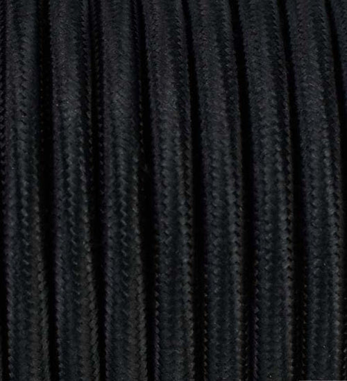 Textilkabel 3G1,5 Lampenkabel: Schwarzes, textilummanteltes Kabel. Leitet Strom für Leuchten und Geräte.