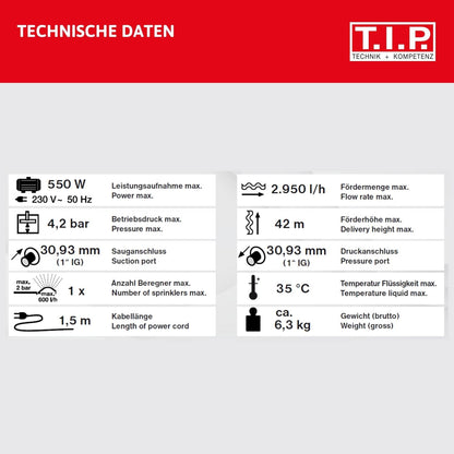 T.I.P. Gartenpumpe GP 3000 INOX - Edelstahl, Art. Nr. 30111