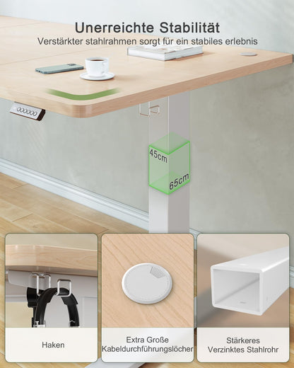 JUMMICO Höhenverstellbarer Schreibtisch Elektrisch – 160x70cm, USB, Beige