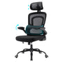 Farini Bürostuhl ergonomisch mit Kopfstütze, höhenverstellbar, schwarz mit klappbaren Armlehnen
