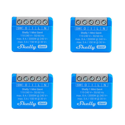Shelly 1 Mini Gen4 WLAN Smart Relaisschalter 1 Kanal 8A, 4er-Pack – kompaktes Relais für Unterputzmontage