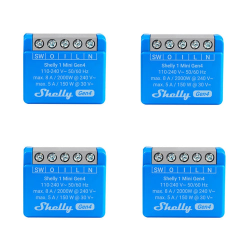 Shelly 1 Mini Gen4 WLAN Smart Relaisschalter 1 Kanal 8A, 4er-Pack – kompaktes Relais für Unterputzmontage
