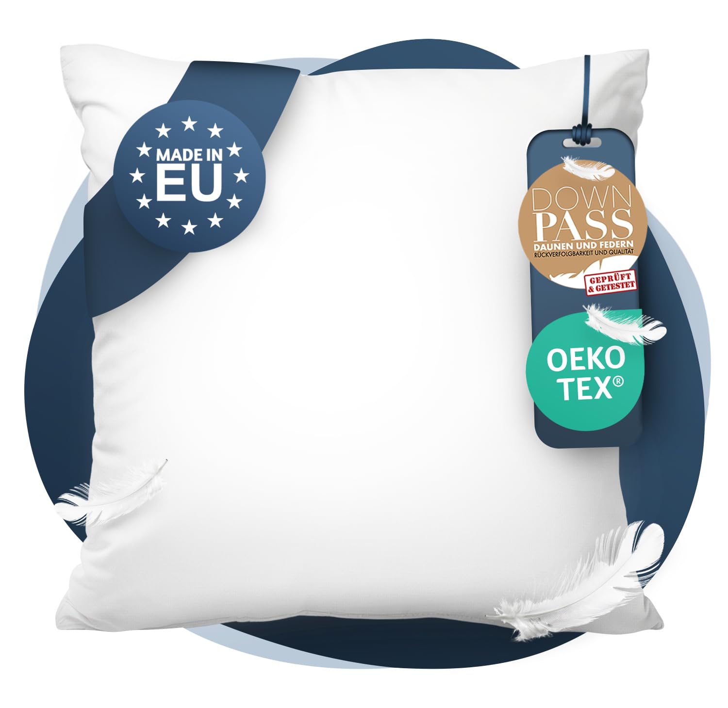 CALMONT 3-Kammer Daunenkissen Kopfkissen 80x80 cm. Weißes 3-Kammer Daunenkissen für optimale Kopf- und Nackenstütze im Schlaf.