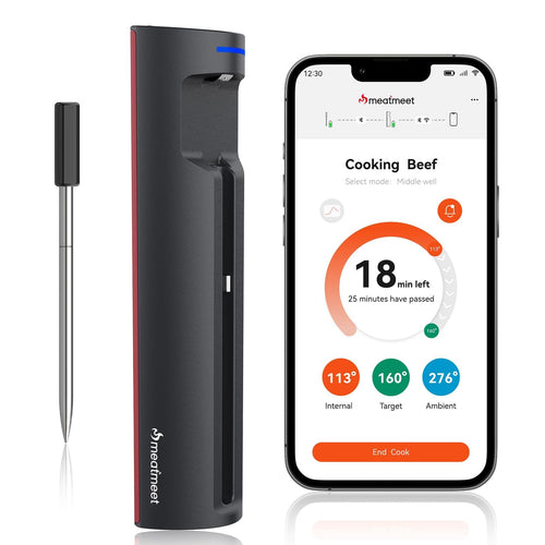 Meatmeet Pro Fleischthermometer kabellos mit WLAN und Bluetooth, Edelstahl-Sonde