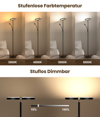 ANTENLICHT Stehlampe LED Dimmbar Schwarz - Deckenfluter Leselampe