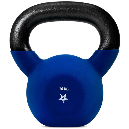 Yes4All WEAW Kettlebell Neopren, 16 kg, Dunkelblau für Krafttraining – aus massivem Gusseisen mit breitem Griff
