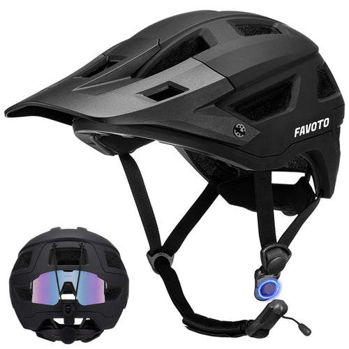 Favoto Fahrradhelm MTB mit Visier, Inmould, Schwarz Matt, L 59-61 cm – leichter MTB-Helm für Damen und Herren