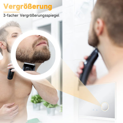 SONNI Badspiegel LED 80x60 cm - Anti-Beschlag & 3 Lichtfarben