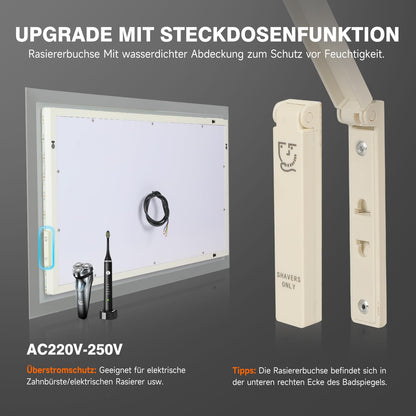 YOLEO LED Badspiegel 80x60cm dimmbar mit Touch und Steckdose