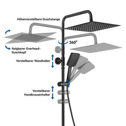 Auralum Thermostat Duschsystem - Schwarz 30cm Regendusche