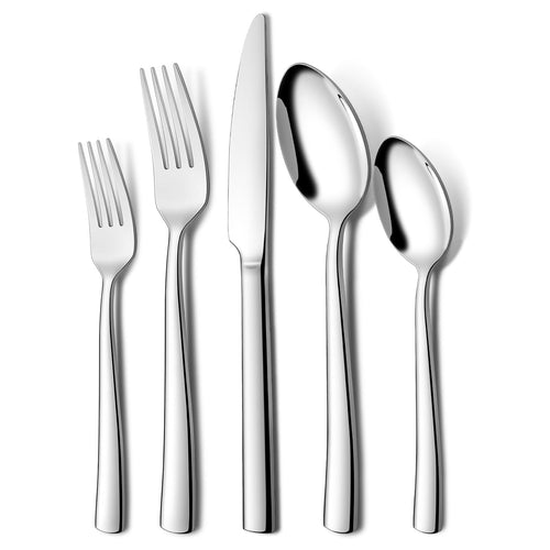 Terlulu Besteckset 60-teilig aus Edelstahl für 12 Personen, hochglanzpoliert, silberfarben