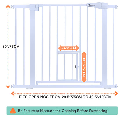 COMOMY Türschutzgitter Katzenklappe Treppenschutzgitter 75-103cm Weiss