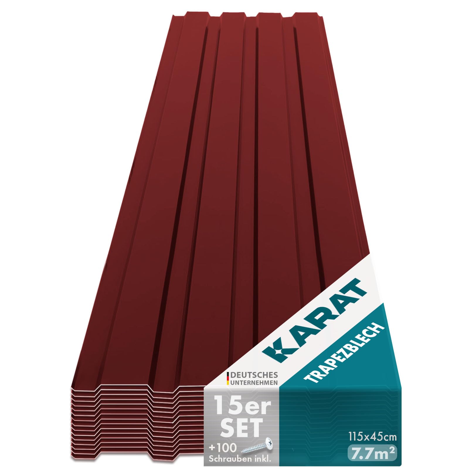 KARAT Trapezblech 115 x 45 cm, 15 Stück, verzinkter Stahl, Rot – mit Trapezprofil zur Dach- und Wandverkleidung