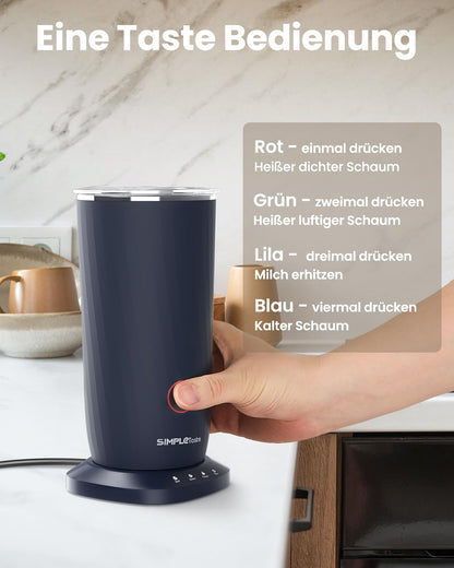 SIMPLETASTE Milchaufschäumer elektrisch 4-in-1, 500 W, Dunkelblau
