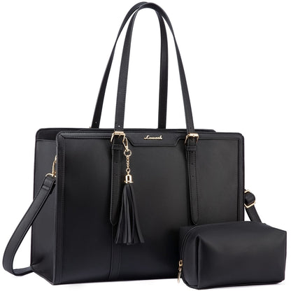 LOVEVOOK Laptoptasche Damen 15,6 Zoll PU-Leder mit Kosmetiktasche