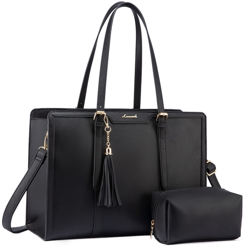 LOVEVOOK Laptoptasche Damen 15,6 Zoll PU-Leder mit Kosmetiktasche und Schultergurt