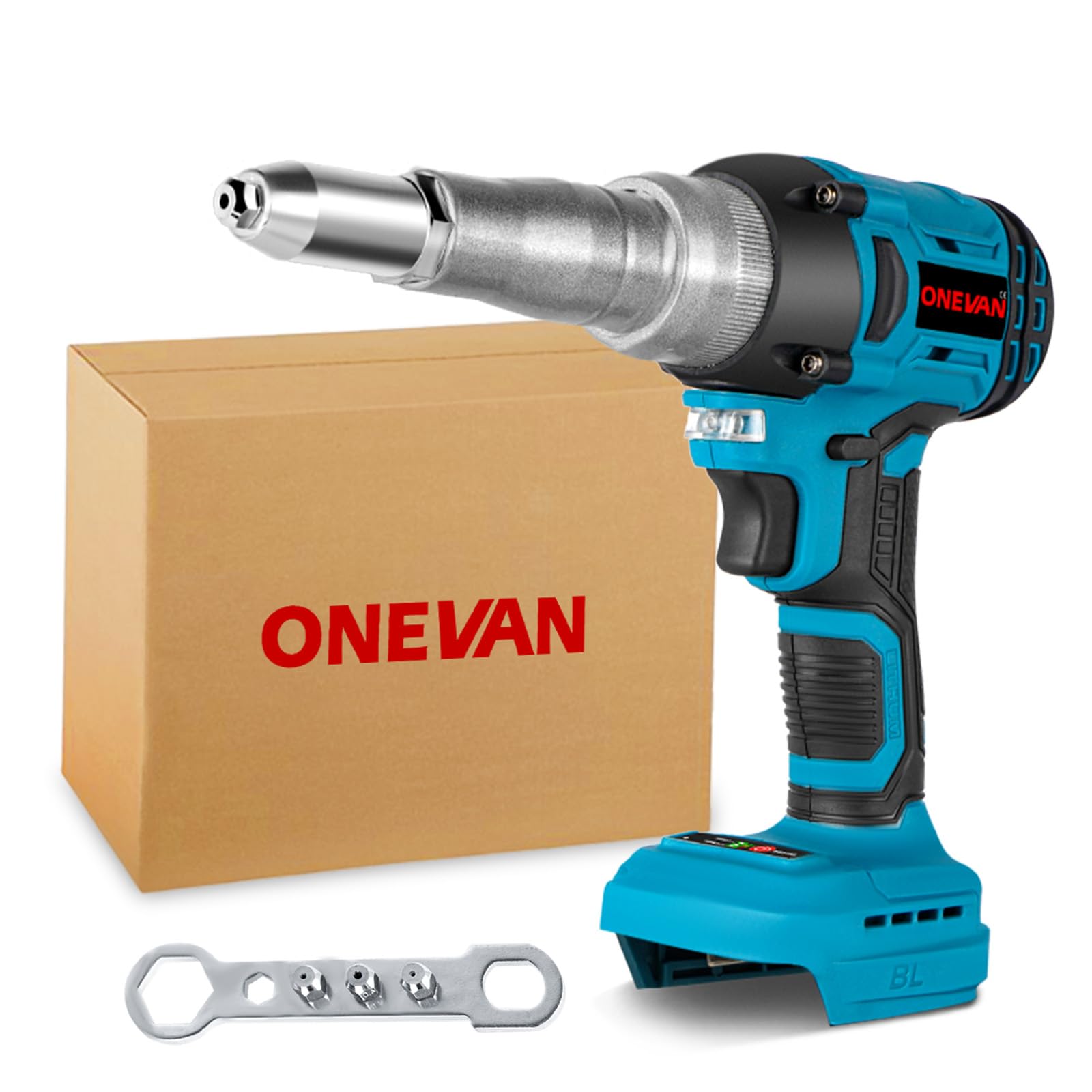ONEVAN Akku Nietzange Elektrische Popnietenzange für Makita 18V – ohne Akku: Blau-schwarze Akku-Nietzange zum Setzen von Blindnieten.