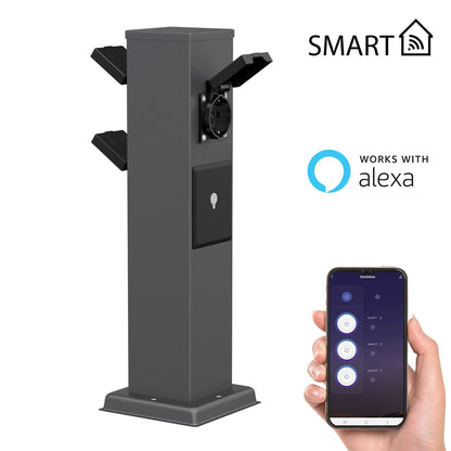 ledscom.de Garten Steckdosensäule Polly - 3-Fach Smart Home anthrazit