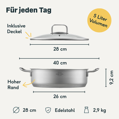 SILBERTHAL Schmorpfanne 28 cm unbeschichtet mit Deckel