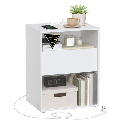 VASAGLE Nachttisch LET777W04 mit Ladefunktion und Schublade, mattweiss
