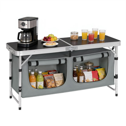 WOLTU Campingtisch faltbar, höhenverstellbar, Alu, schwarz-grau