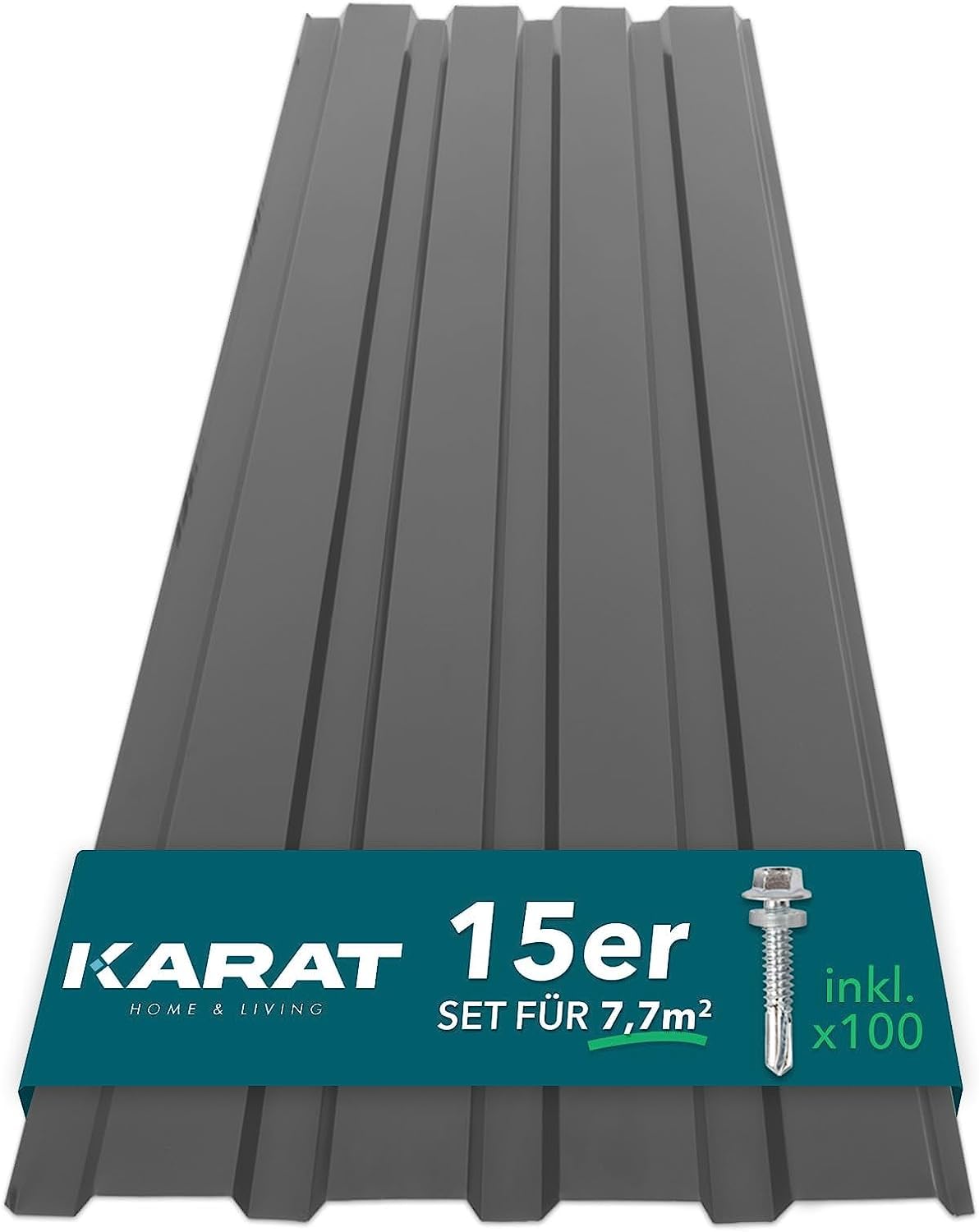 KARAT Trapezblech 15 Stück 115 x 45 cm, verzinktes Stahlblech Grau mit Trapezprofil für Wand und Dach